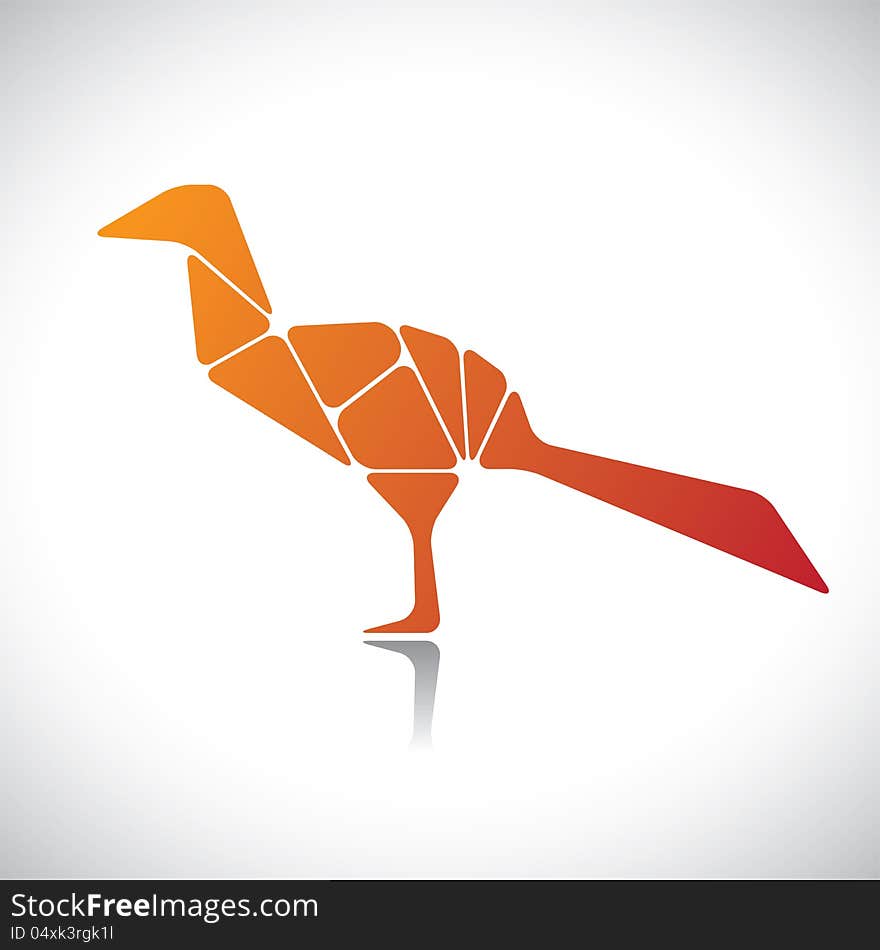 Abstract illustration of a bird in orange color. The graphic contains bird assembled by joining different body parts(blocks)