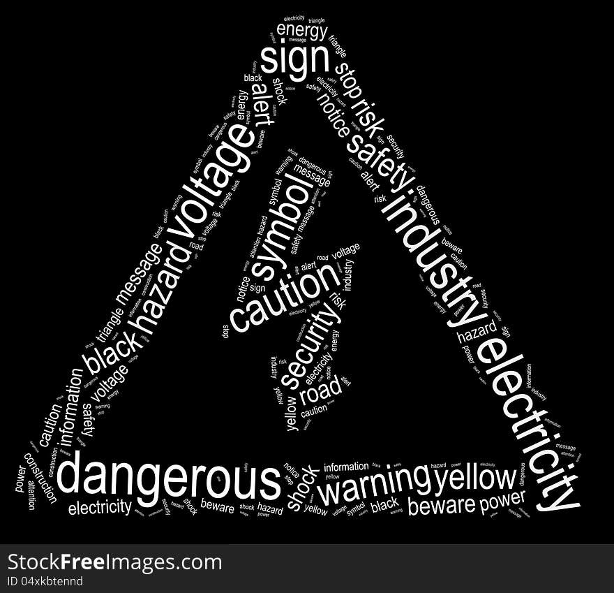 Danger info-text graphics composed in electric symbol shape concept on black background