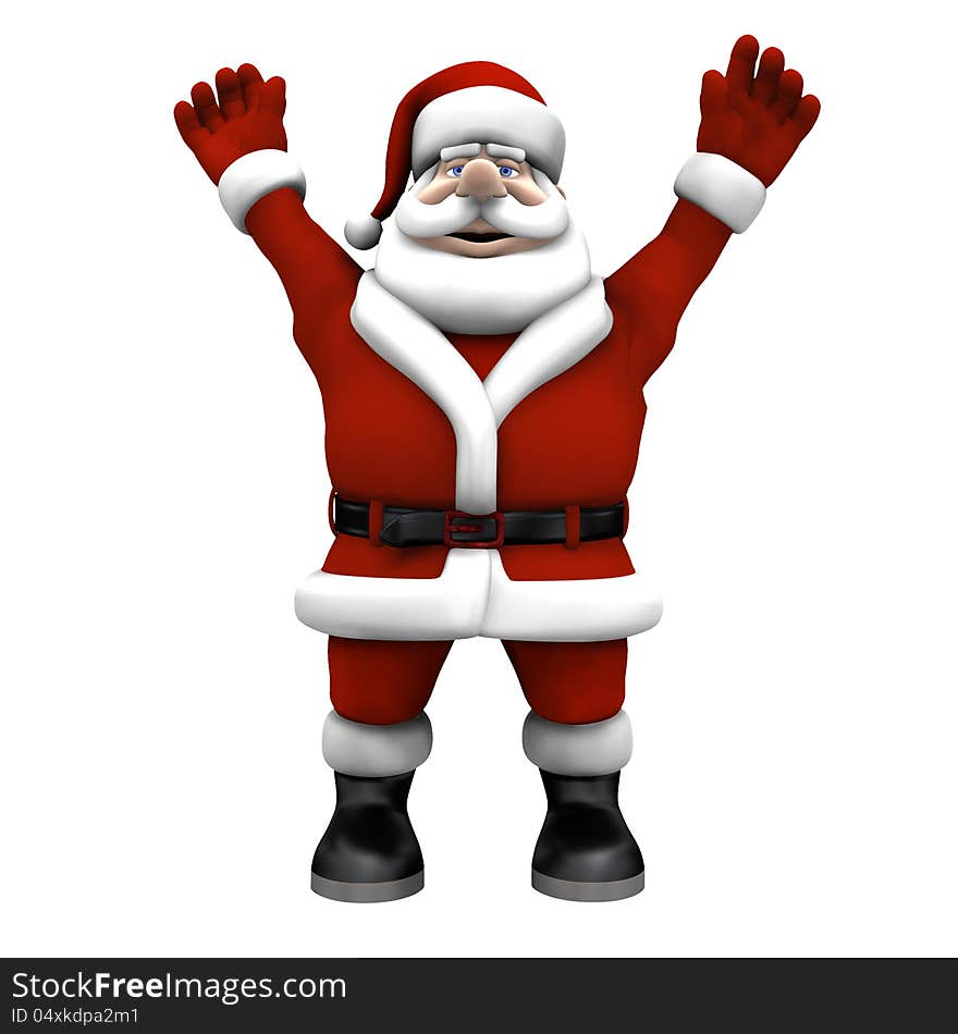 Illustration of happy 3d cartoon santa claus on white background.