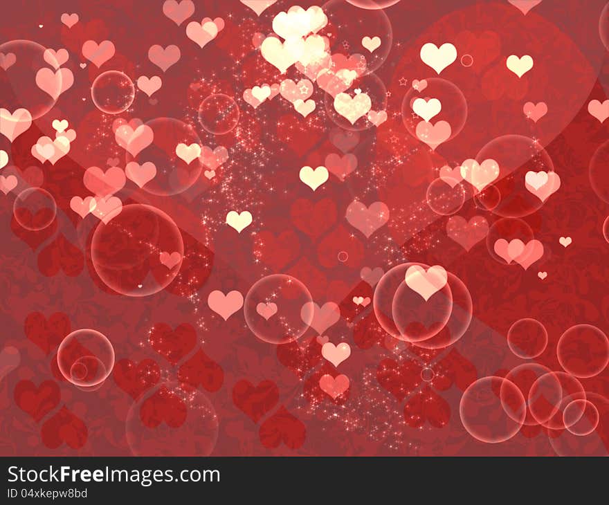 Illustration of shiny hearts and buttles light Valentine's day background.