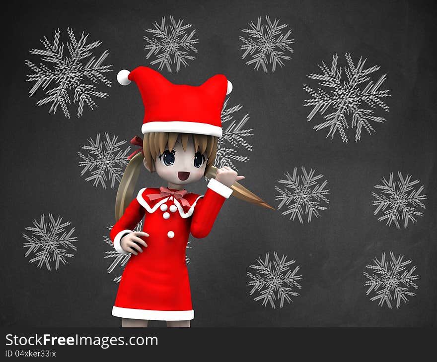 Illustration of hand drawn snowflakes on chalkboard background and Christmas girl. Illustration of hand drawn snowflakes on chalkboard background and Christmas girl.