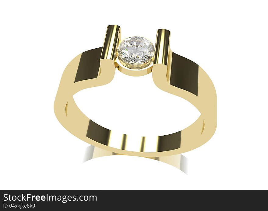 Ring gold with diamond round cut. Ring gold with diamond round cut