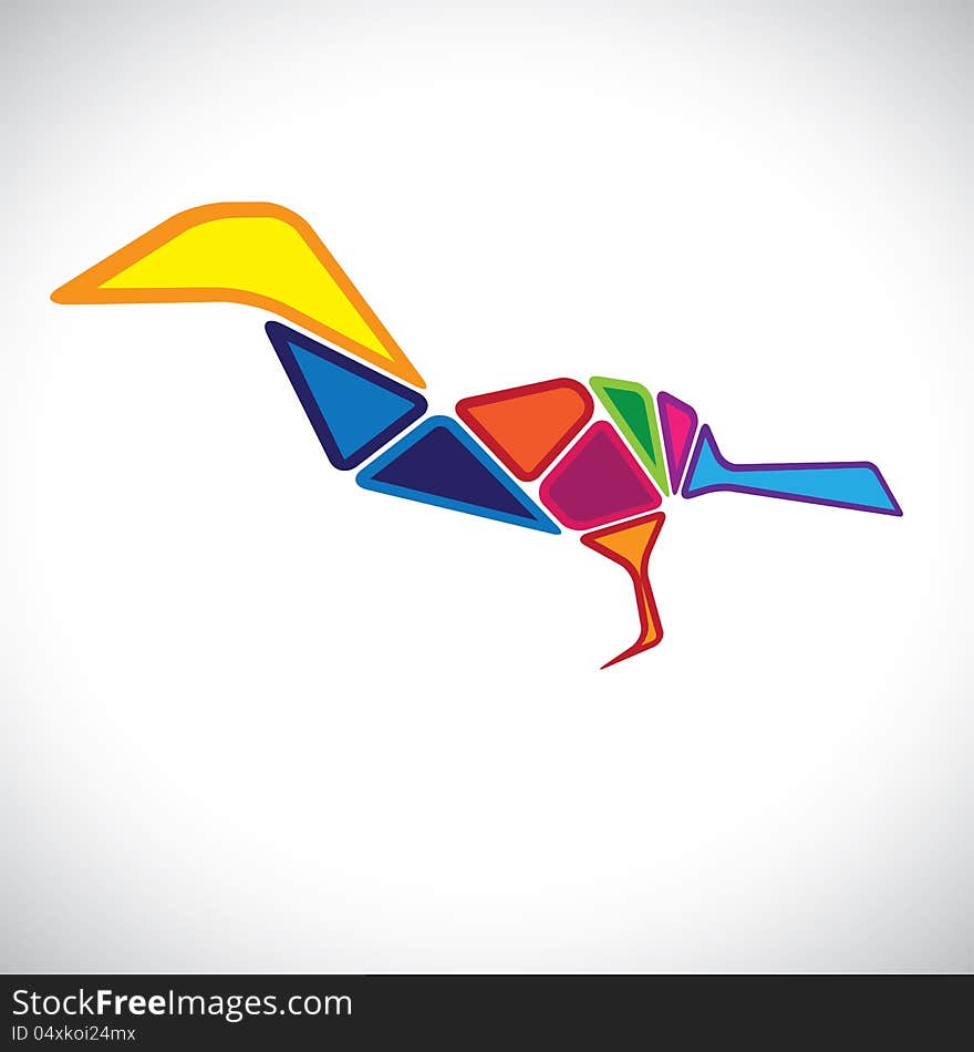 Abstract illustration of a colorful bird in 3d. The graphic contains bird assembled by joining different body parts(blocks) colored with different bright colors