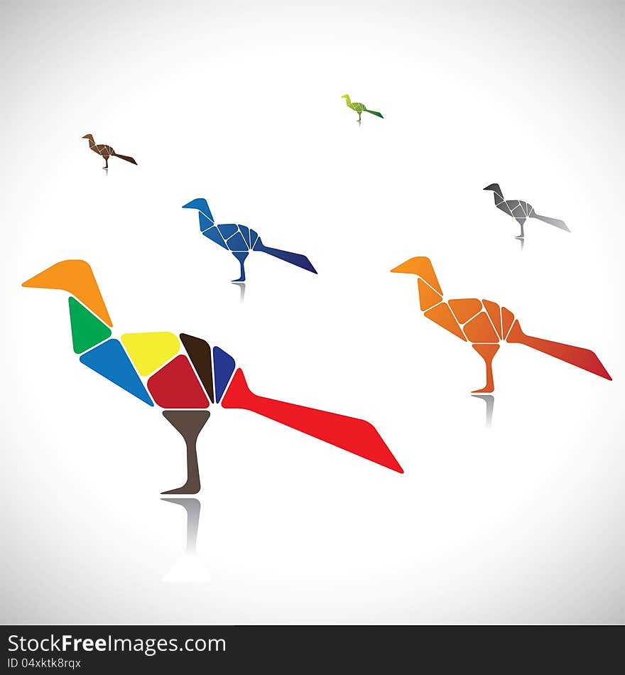 Illustration of a many colorful birds together