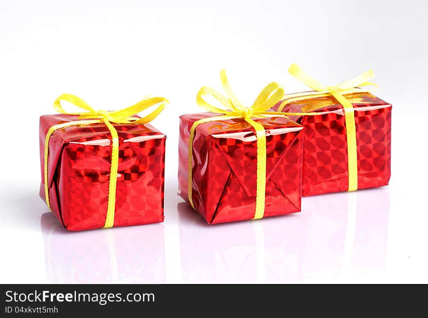 Red Gift boxes on white background