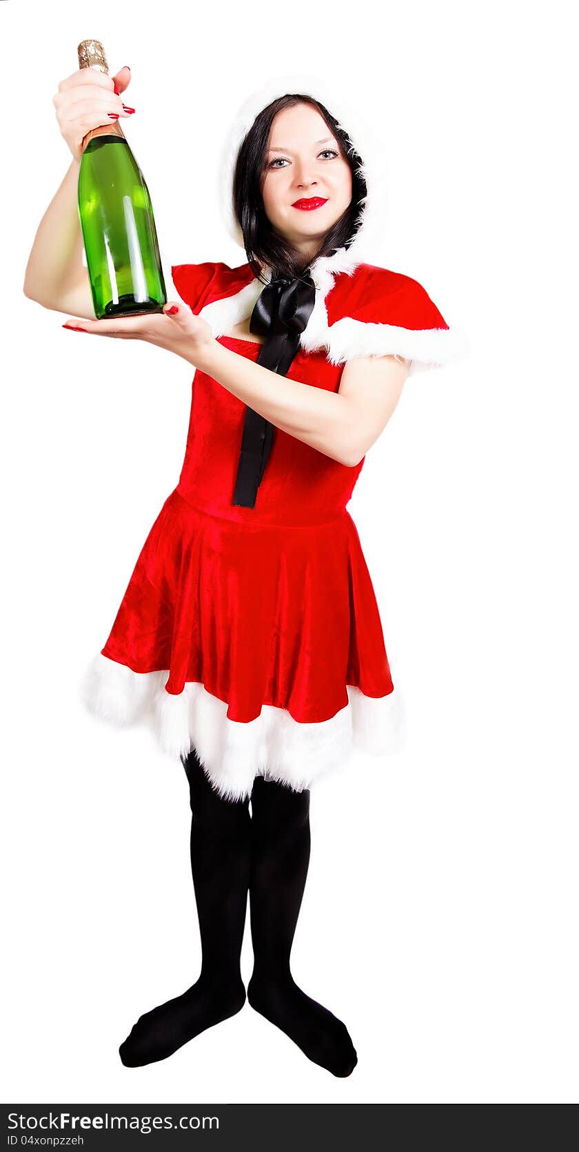 Girl with champagne at Christmas