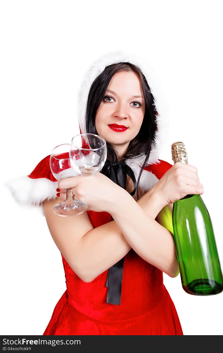 Girl Celebrates Christmas With Champagne