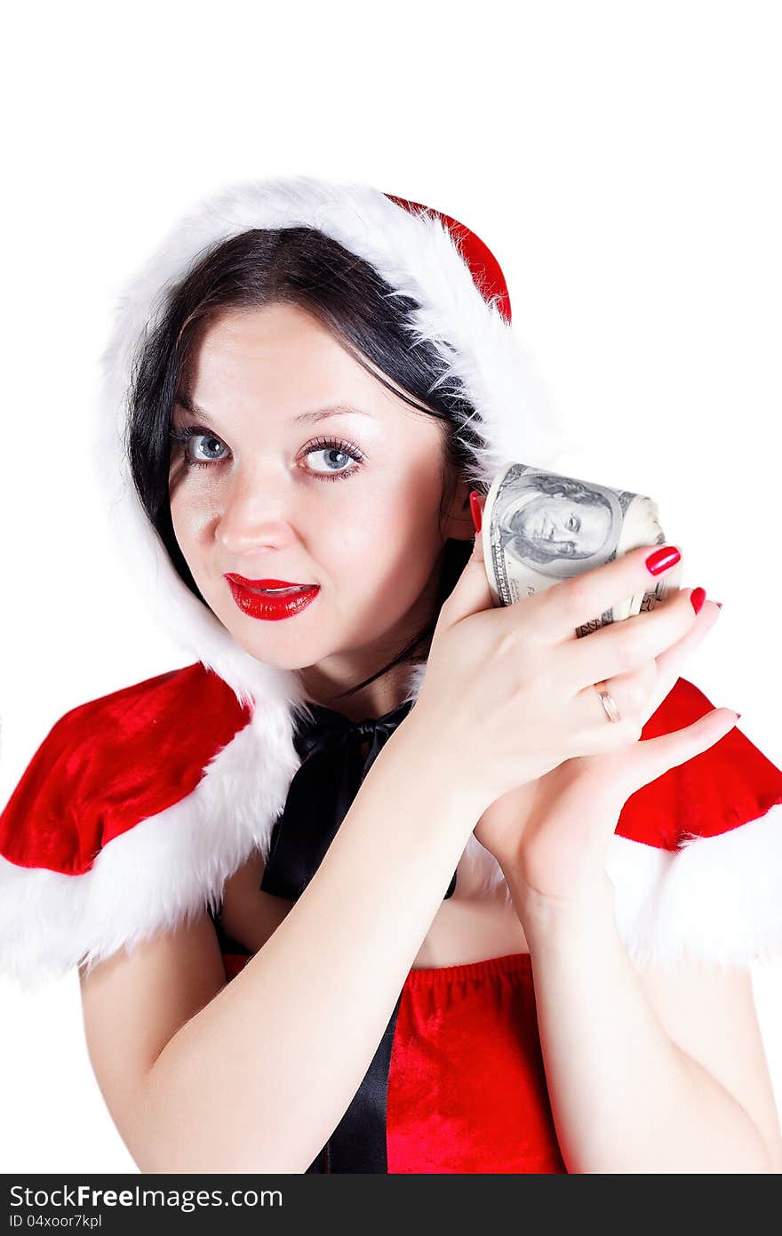 Girl With Money In Santa Suit