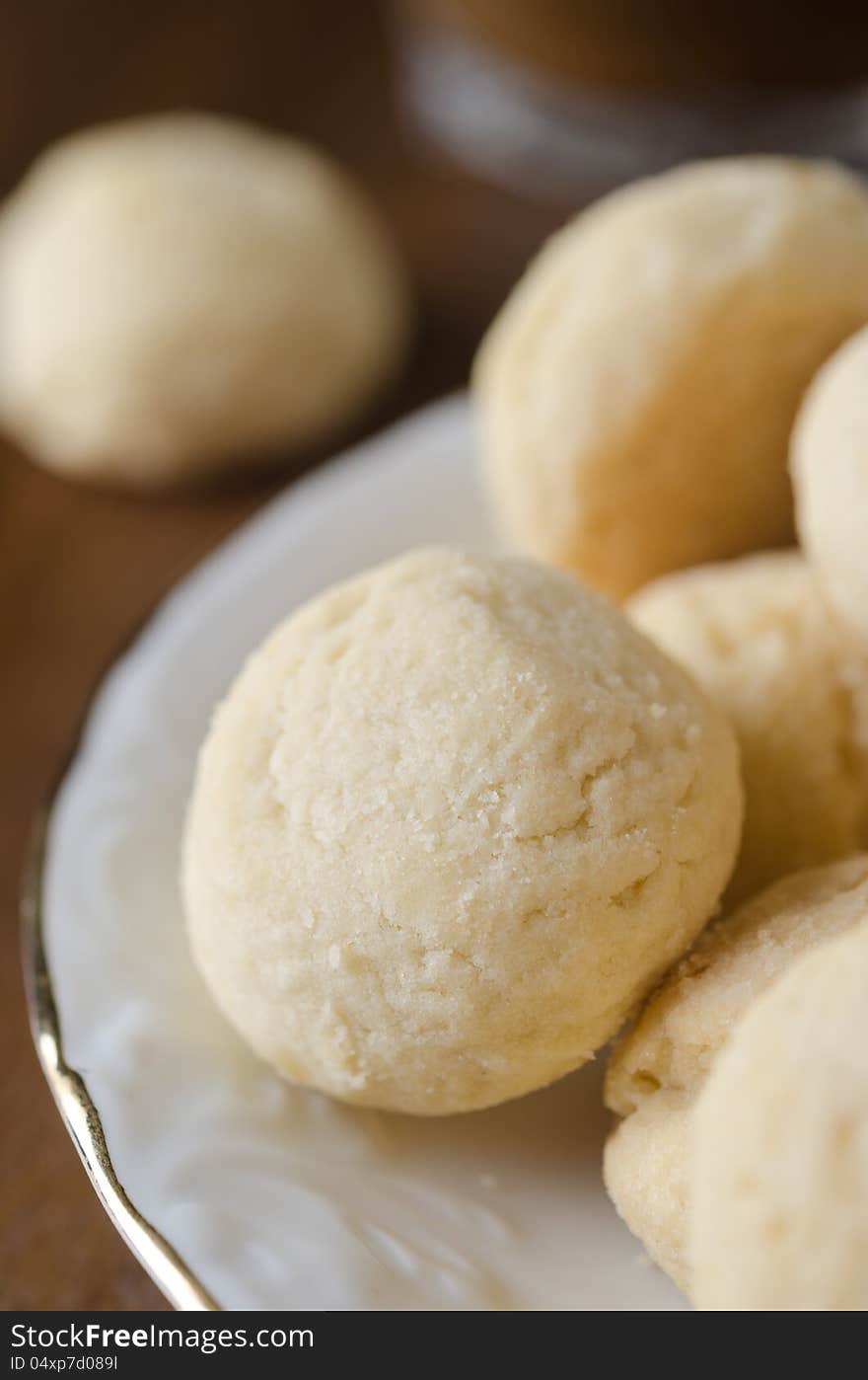 Mini shortbread biscuits close up, selective focus