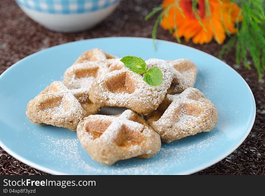 Waffles sprinkled with powdered sugare