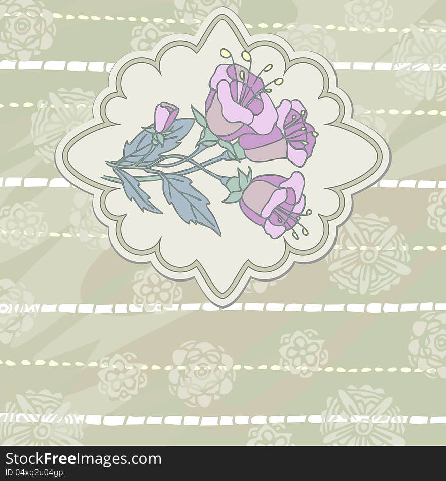 Beige texture with copy space and label with vintage mauve flower. Beige texture with copy space and label with vintage mauve flower