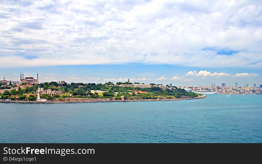 View of Istanbul and Bosphorus strait from the sea. View of Istanbul and Bosphorus strait from the sea