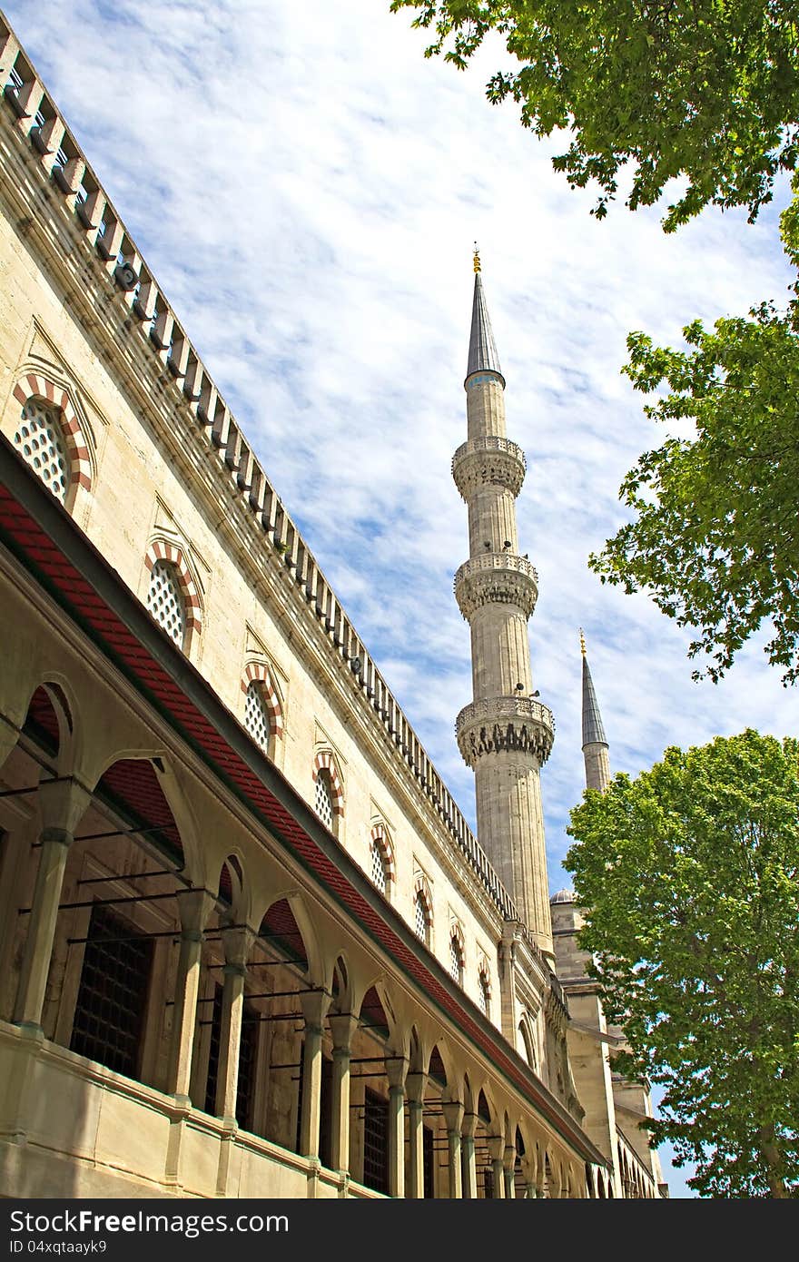 Minaret of the Blue mosque, Istanbul, Turkey