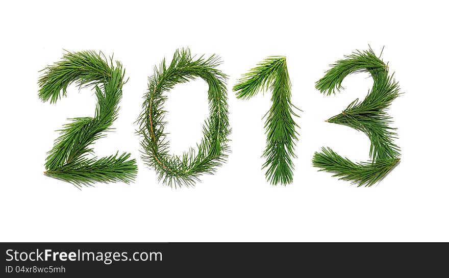 Two thousand thirteen - New Year made of branches of a pine. Two thousand thirteen - New Year made of branches of a pine