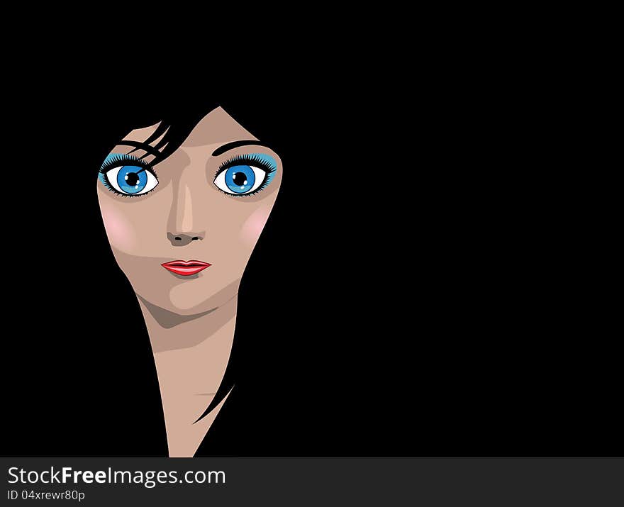 Illustration of a young brunette woman with beautiful blue eyes. Illustration of a young brunette woman with beautiful blue eyes.