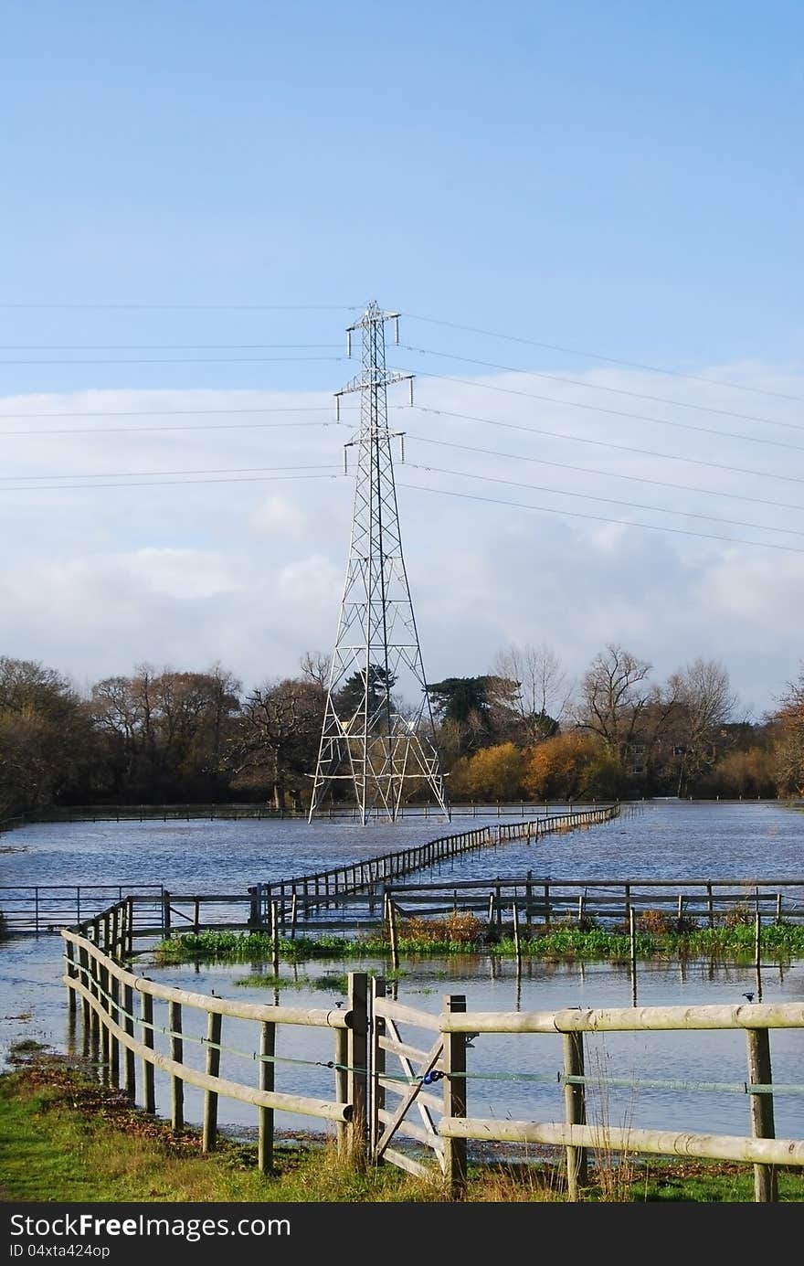 Floodplain under water at West Parley,. Floodplain under water at West Parley,