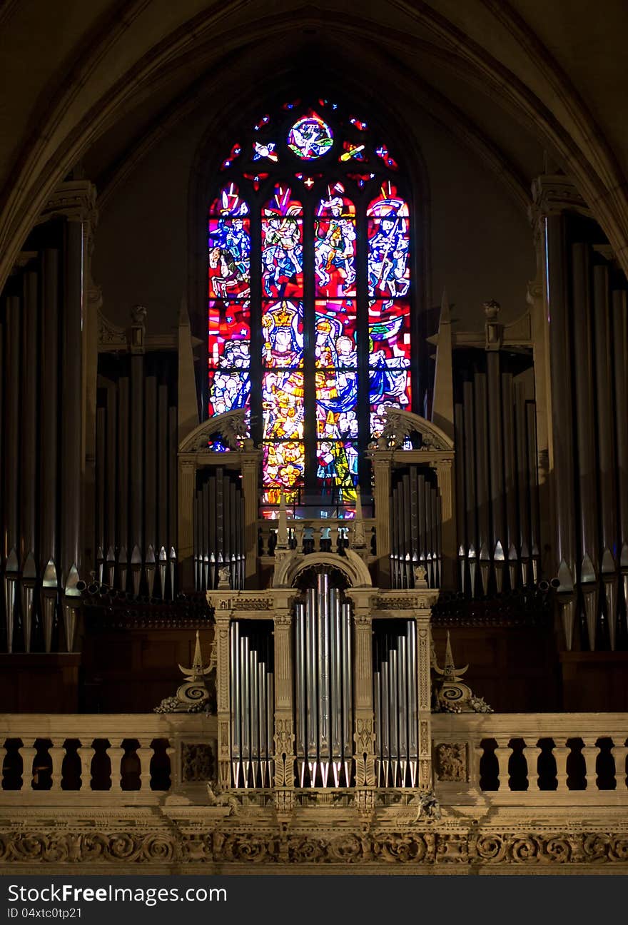 Organ and stained glass window