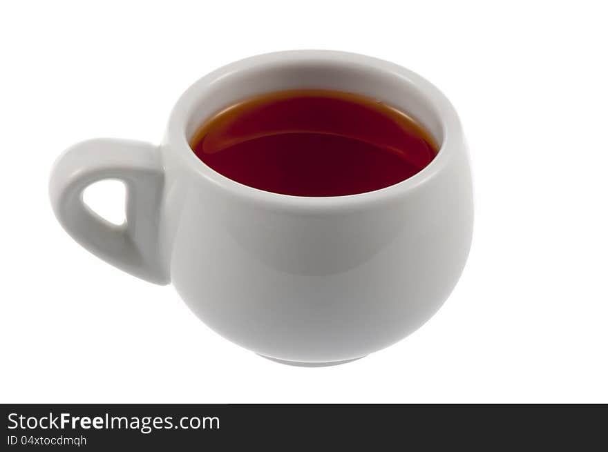 Cup with fragrant tea on a white background