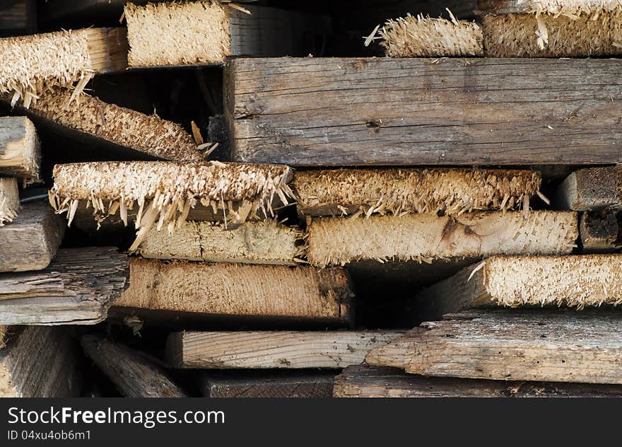 Wood cut boards in a lumber yard.