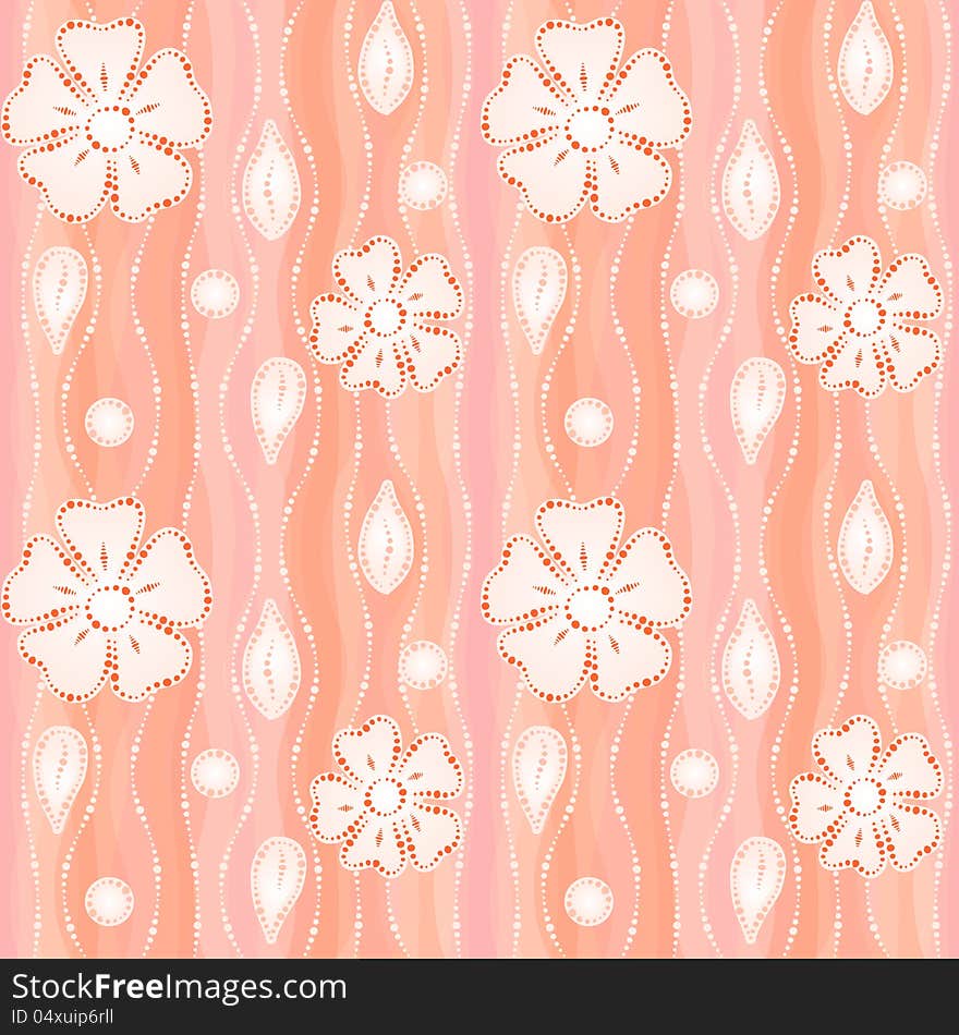 Beautiful Pattern With Flowers On Coral Background