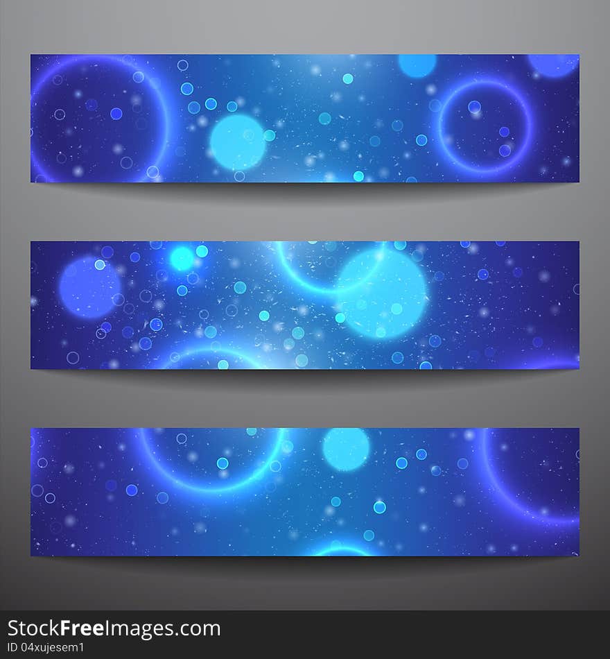 Set of vector web banners. Blue background. Technological background. Business background. Abstract background