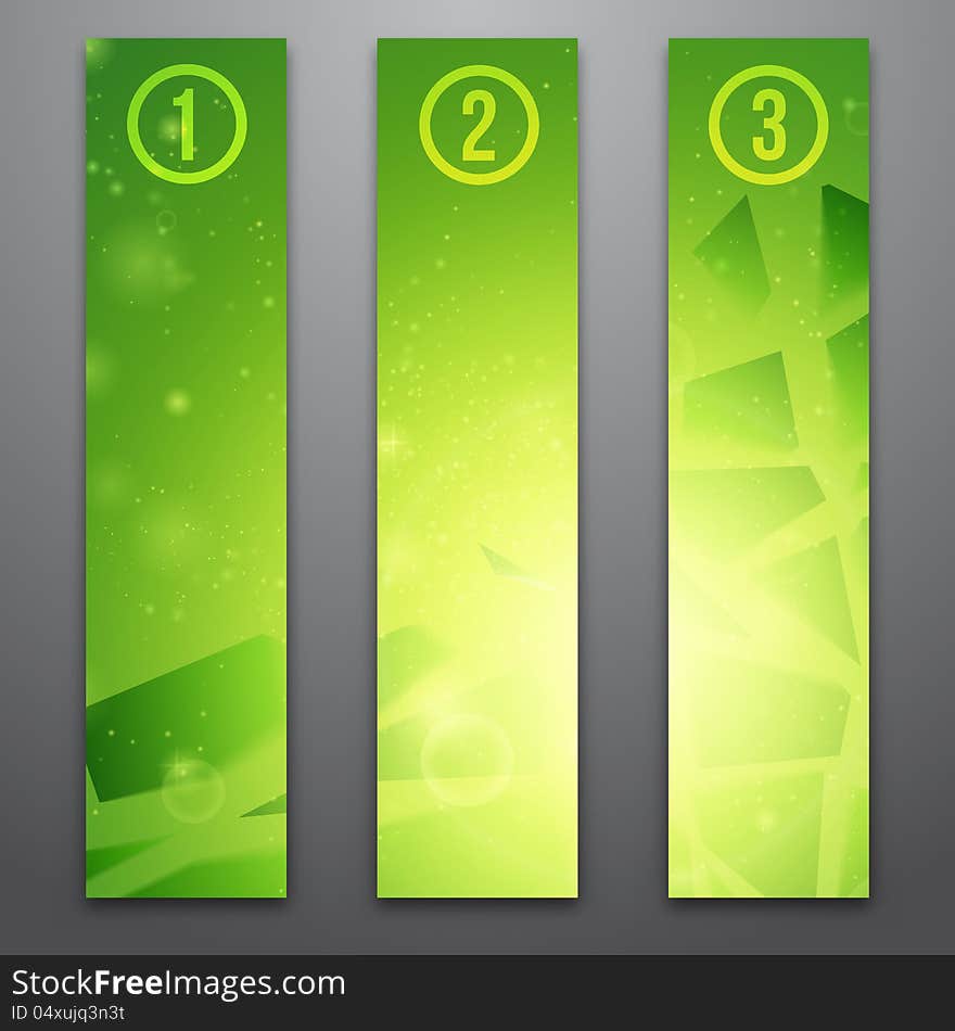 Vector web banners. One, two, three. Presentation slide template. Abstract background. Business background. Technology background. Business card. Technology abstract. Glowing background