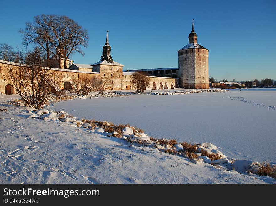 View of the monastery from the ice of Siverskoye lake. View of the monastery from the ice of Siverskoye lake