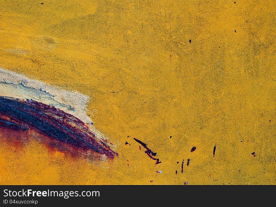 Abstract yellow background, rust painting