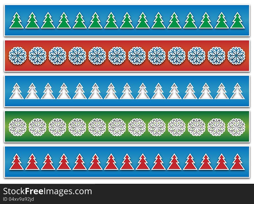 Christmas abstract background with colored slips adorned with trees and snowflakes. Christmas abstract background with colored slips adorned with trees and snowflakes