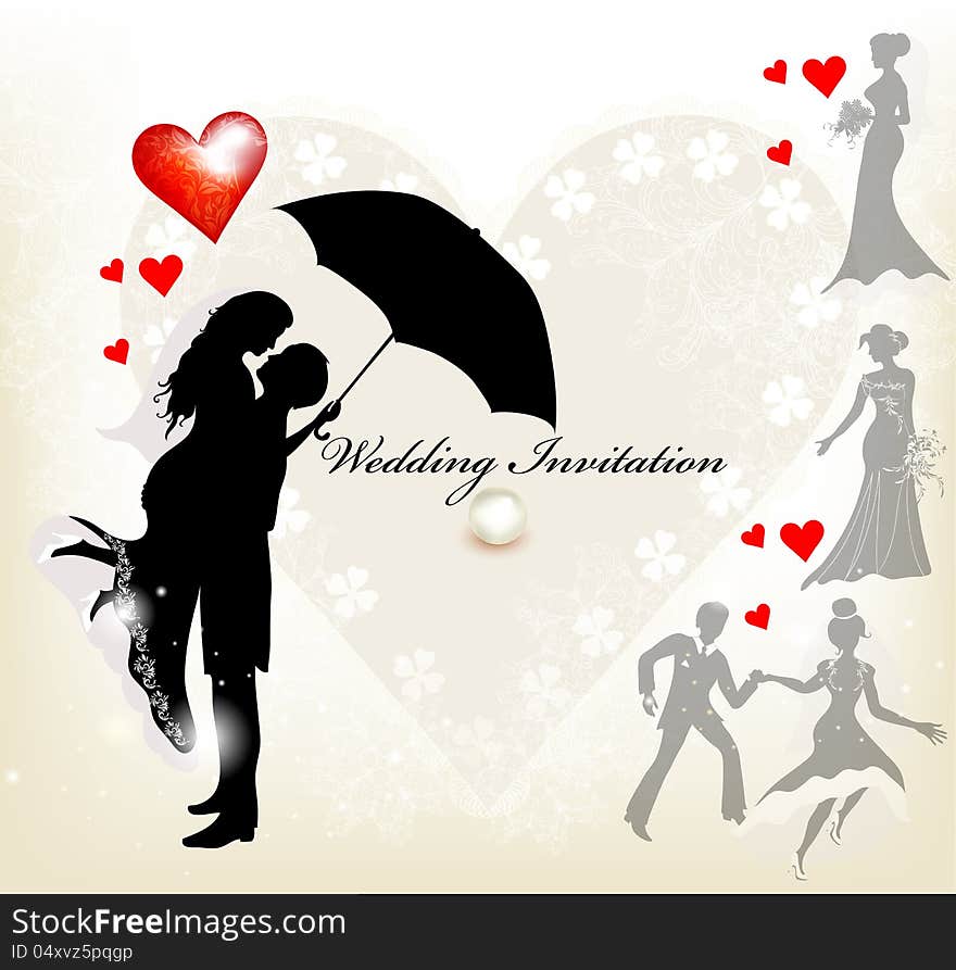 Design of wedding invitation with silhouette