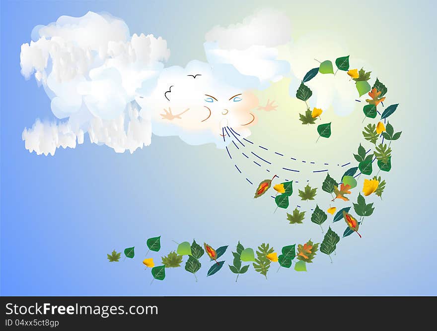 Abstract illustration showing whirling leaves