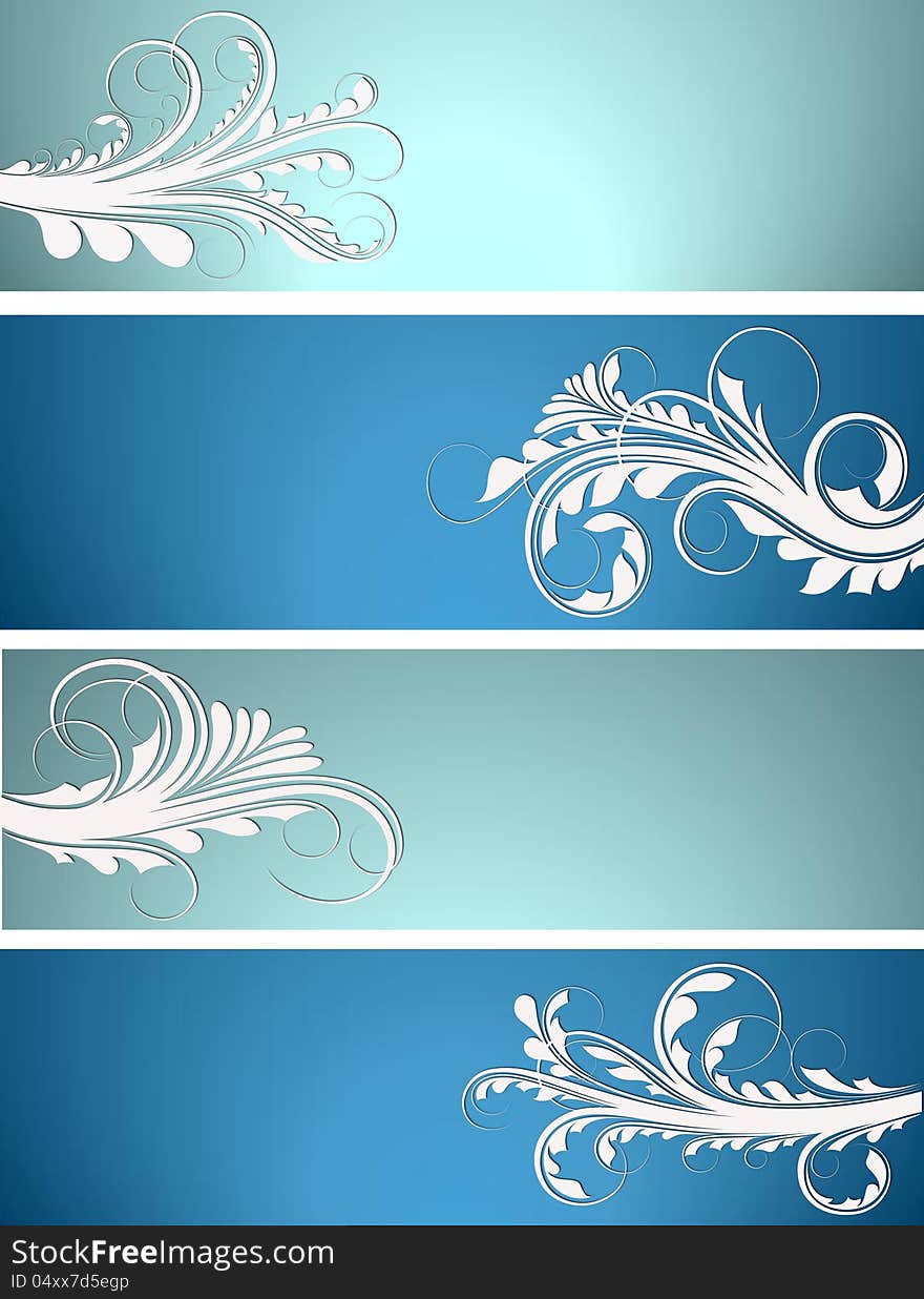 Set of four banner illustrations with floral designs in . Set of four banner illustrations with floral designs in