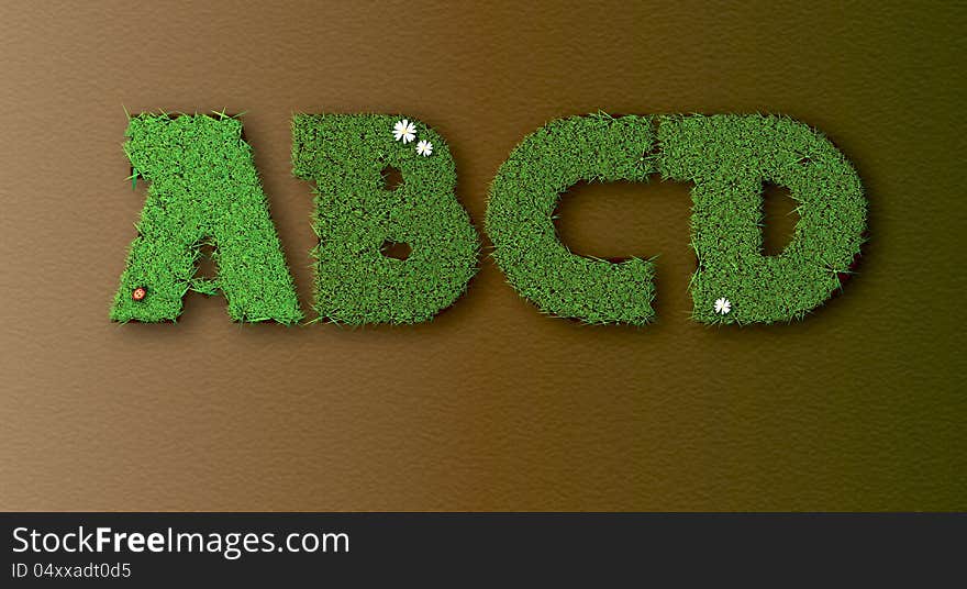 Grass letters ABCD with daisies and beetle.Vector illustration