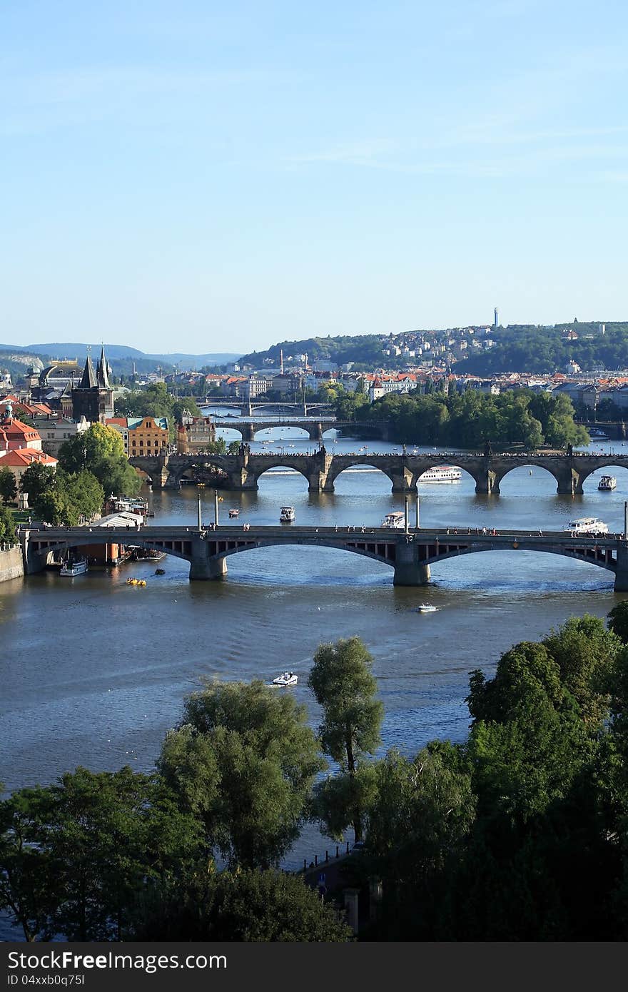 View of Vltava river with few bridges, Prague,Czech Republick. View of Vltava river with few bridges, Prague,Czech Republick