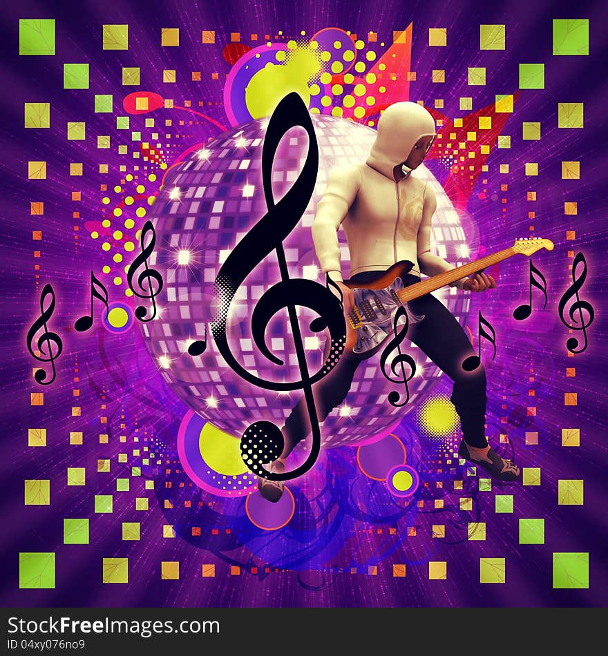 Abstract musical background with guitar player