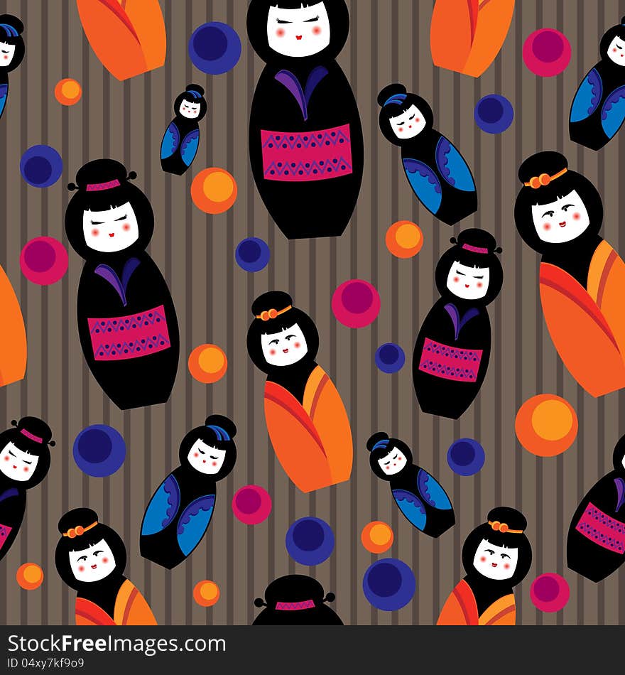 Background with kokeshi dolls