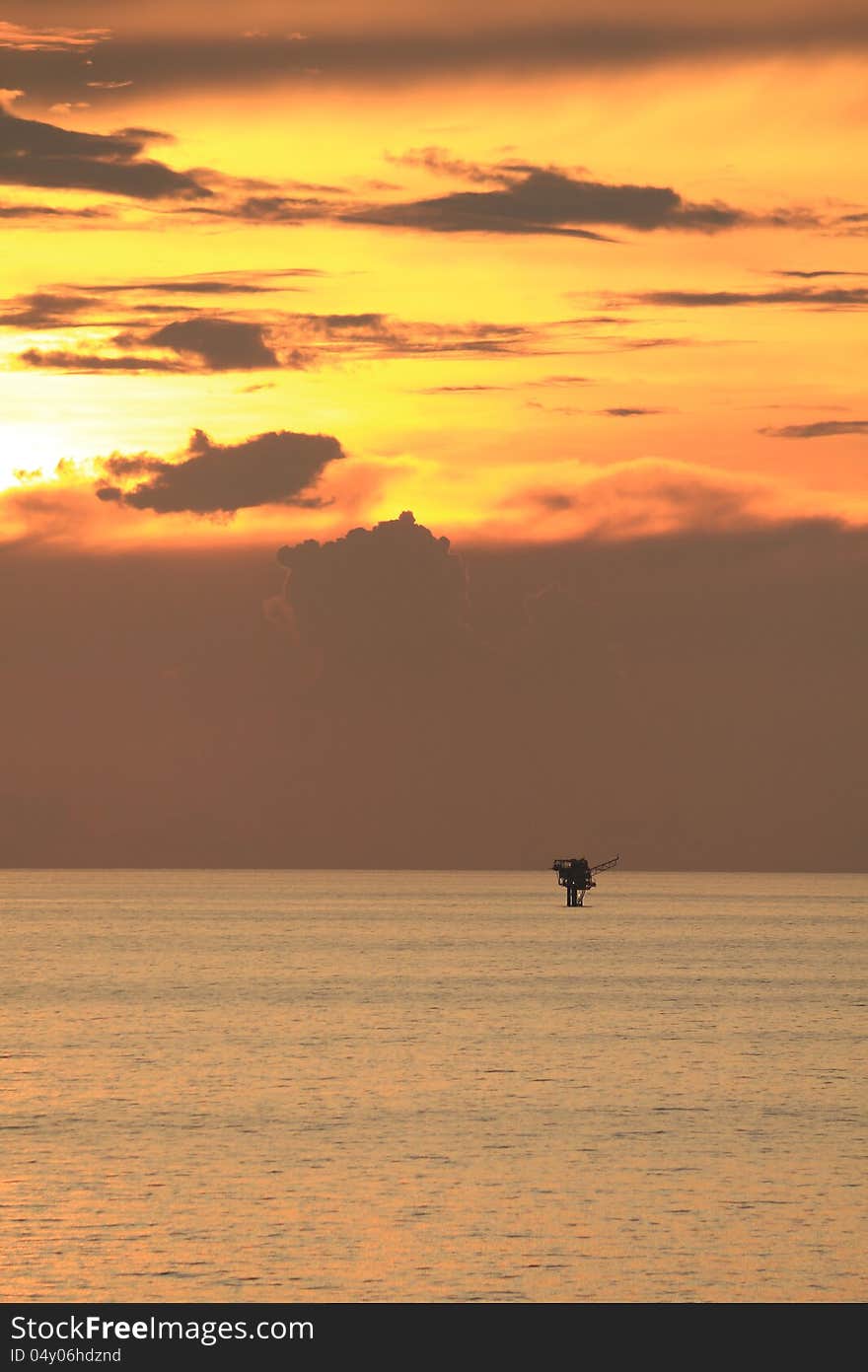 Offshore Production Platform in Evening Time