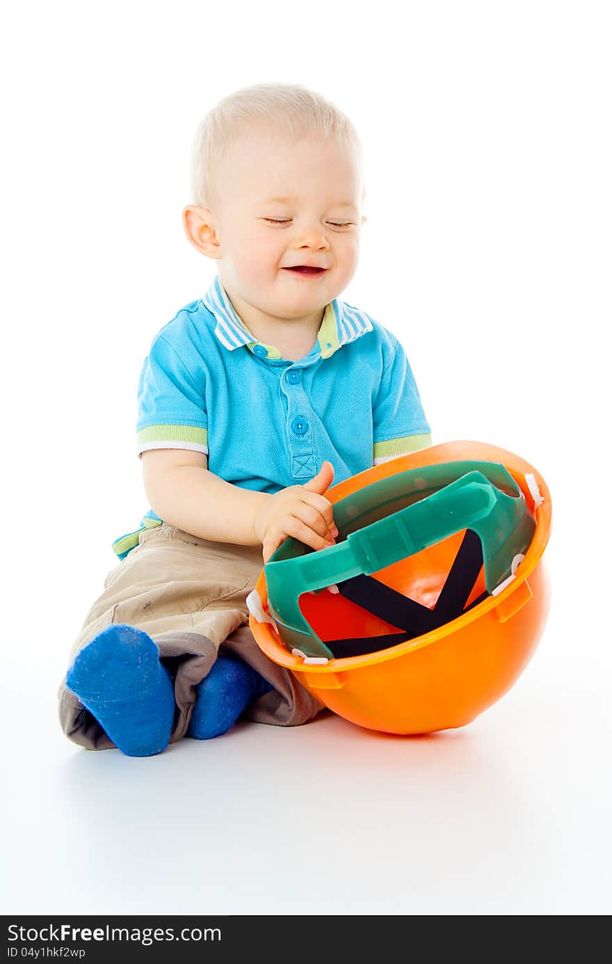 Beautiful child and building helmet