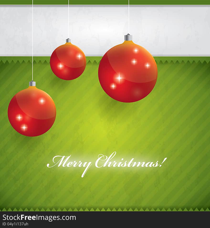 Beautiful Christmas background - green and white with red Christmas balls. Beautiful Christmas background - green and white with red Christmas balls