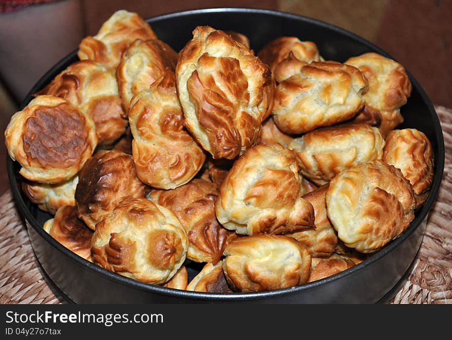 Choux pastry with golden crust. Choux pastry with golden crust