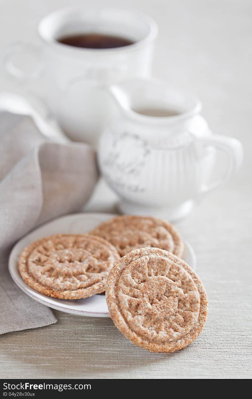 Homemade oat bran cookies, selective focus