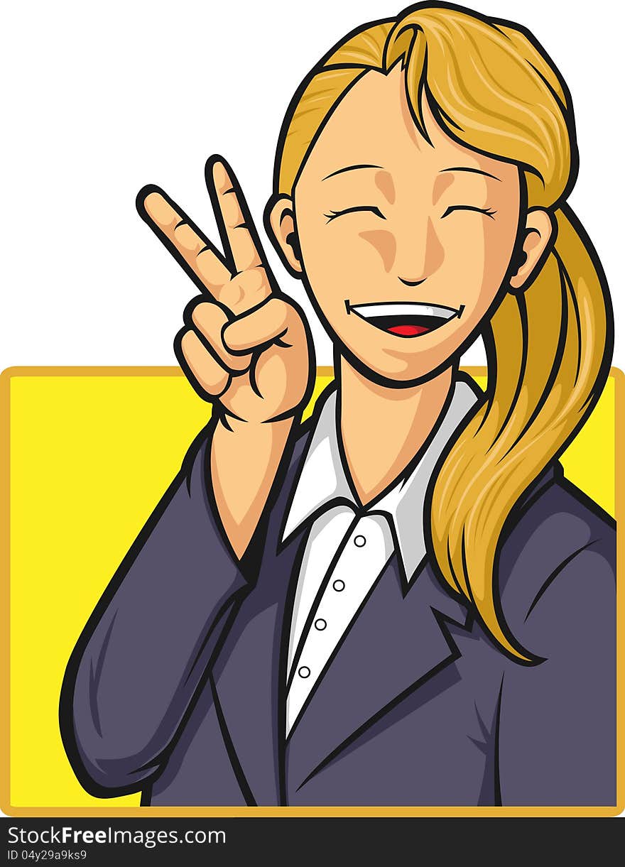 Cartoon Of Happy Office Worker Girl