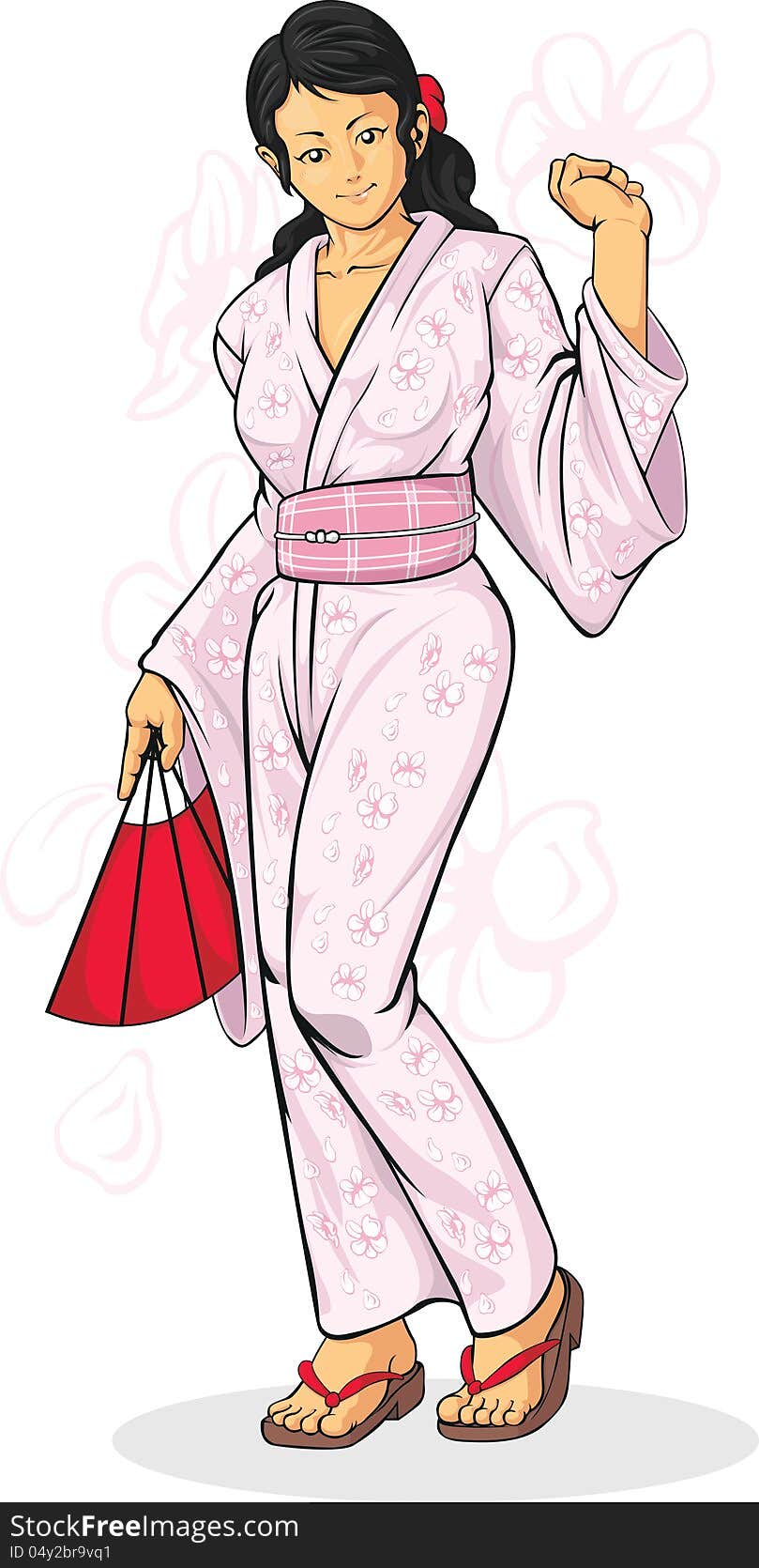 A vector image of a girl wearing japanese kimono. Drawn in cartoon style, this vector is very good for design that need japanese element in cute, funny, colorful and cheerful style. Available as a Vector in EPS8 format that can be scaled to any size without loss of quality. Elements could be separated for further editing, color could be easily changed.