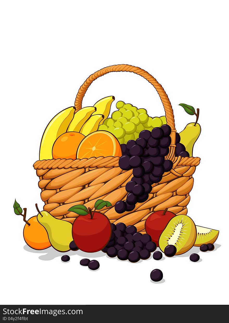 Variety Of Fresh Fruits In The Wooden Basket