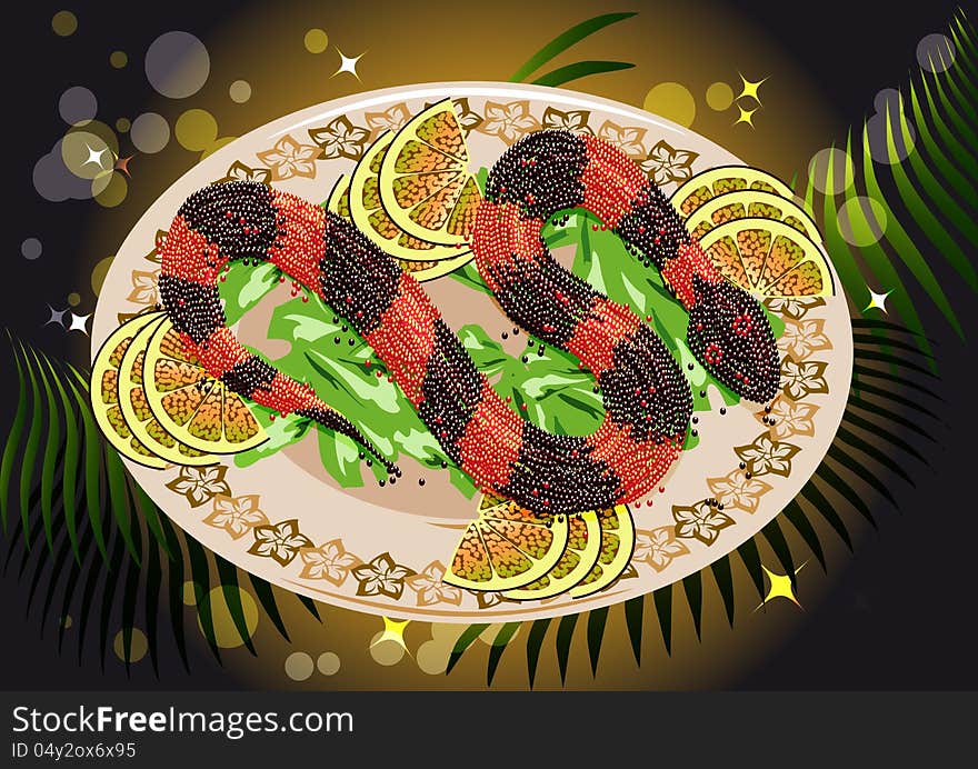 Caviar snake with fruits