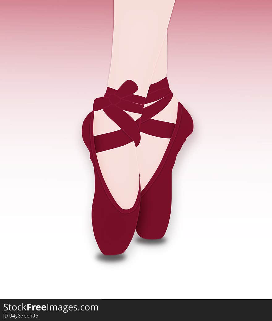 Illustration of Ballerinas Feet Dancing on Pointe Red Shoes