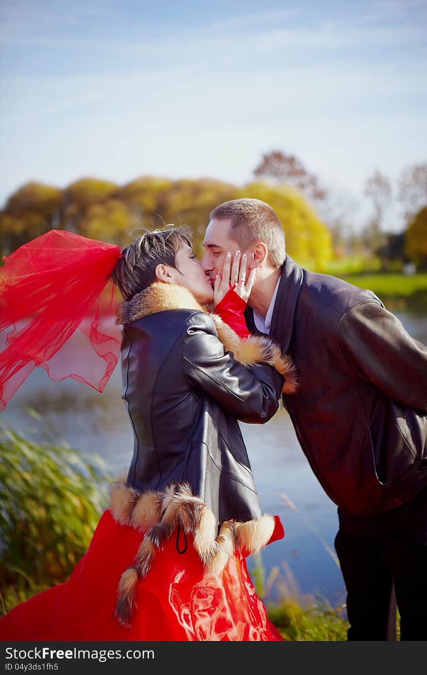 Wedding. Walk of the groom and bride. Kiss. Wedding. Walk of the groom and bride. Kiss.