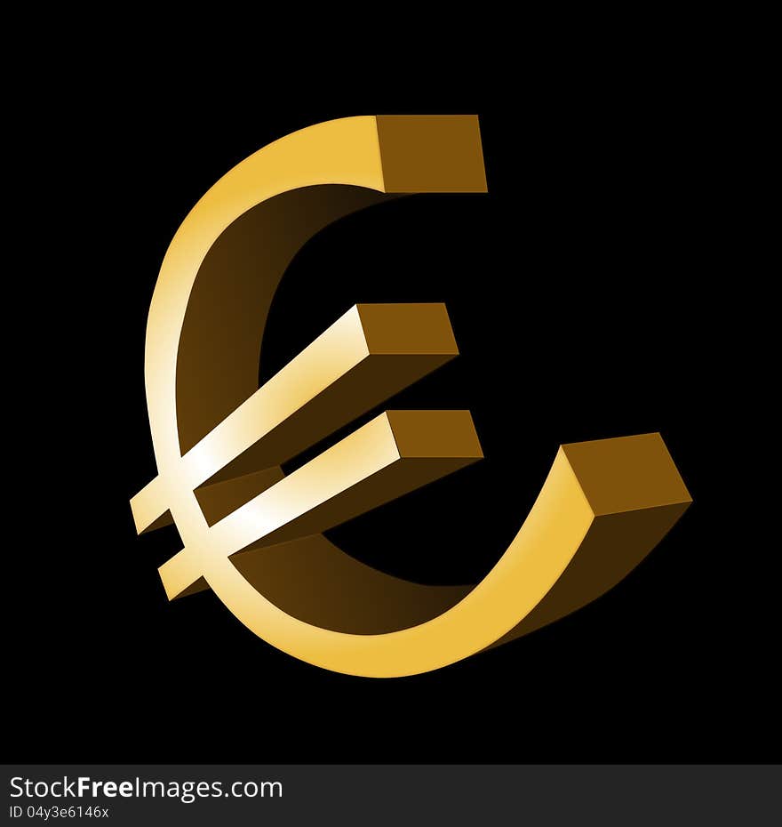 3d Gold Euro Symbol Isolated on Black Background