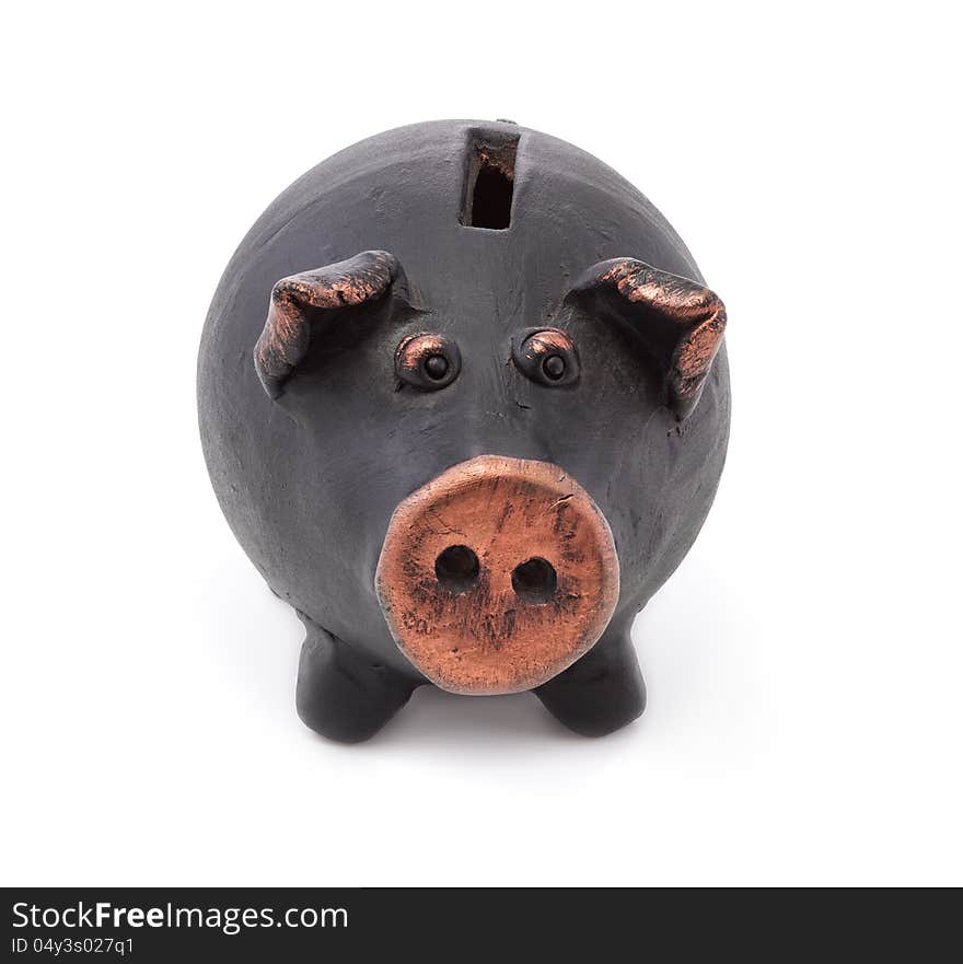 Black piggy bank isolated on white background