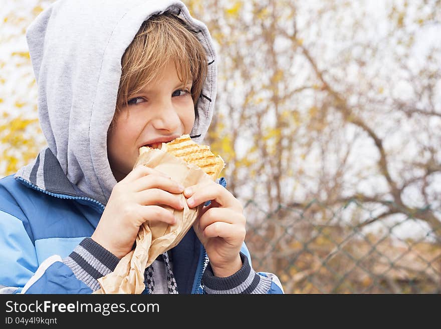 Boy Eating Sandwich